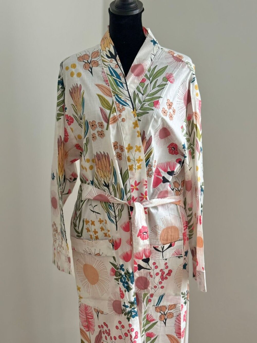 BRAND NEW Hand block Print Cotton Kimono Robe Floral Lounge Gown Bridesmaid Robe